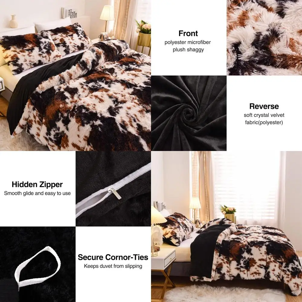 

Пододеяльник с коровьим принтом, лохматый пушистый комплект постельного белья с принтом тай-дай, коричневый, черный, бархатный, супермягкий, из искусственного меха, пушистое одеяло с подушкой