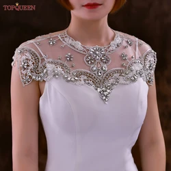 TOPQUEEN Elegant Mesh Shoulder Decoration Necklace Dress Crystal  Shoulder Chain With Extension Chain Bridal Shrug Collar SG31