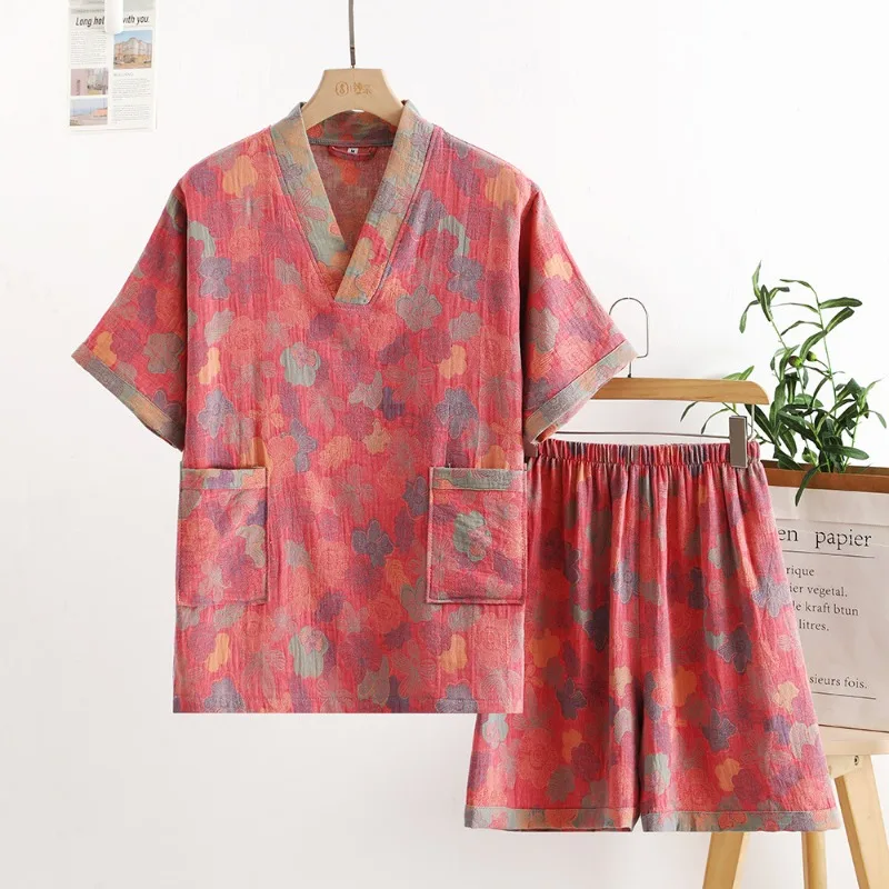 

Double Layer Gauze Cotton Sweat Steaming Suit for Homewear Massage Couples Bath Clothes Hotel Physical Sleepwear Pajamas