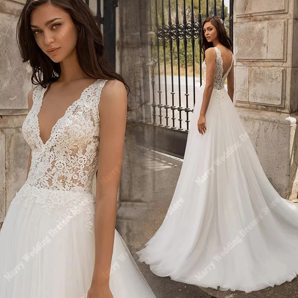 

2026 Elegant A-Line Wedding Dresses Luxurious Sexy Lace Appliques Sleeveless Bridal Gowns Princess Vestidos De Noivas Customized