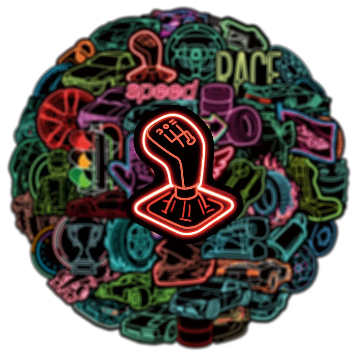 

10/30/50PCS Cool Racing Neon Style Stickers Waterproof Graffiti Decals Children's Toys Gifts DIY Stationery Box Refrigerator