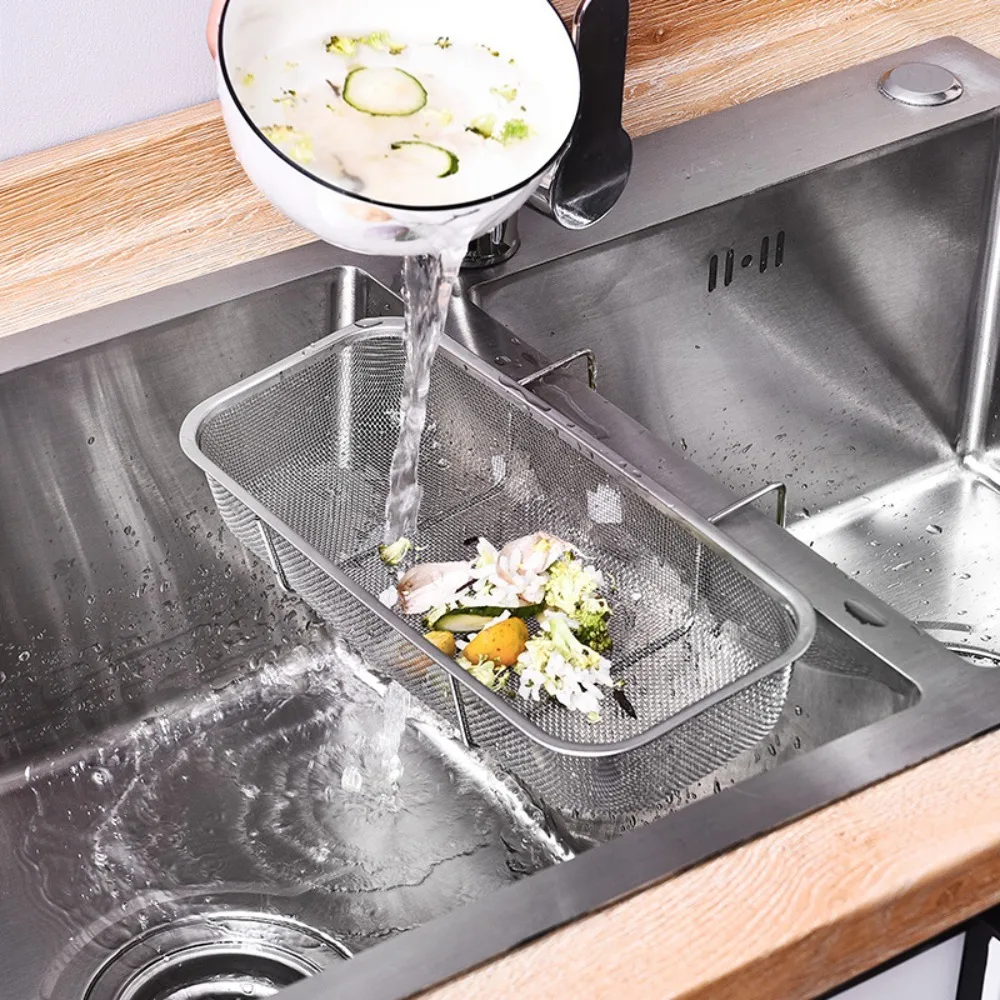 Kitchen Helper Sink Drain Basket Multifunctional Hanging Type Storage Drying Rack Stainless Steel Filter Storage Shelf