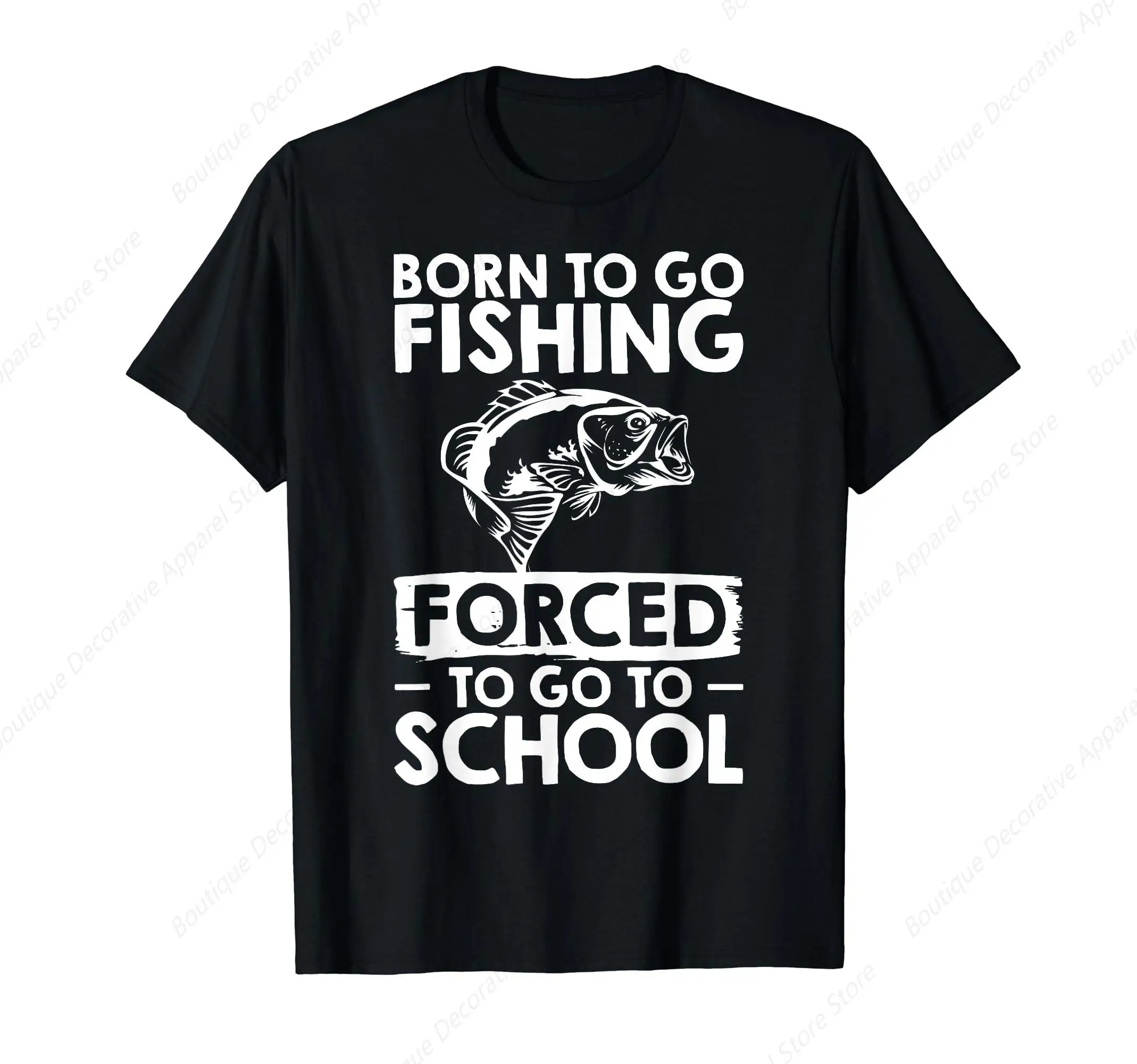 

Fishing Design Born To Go Fishing Forced To Go To School T-Shirt
