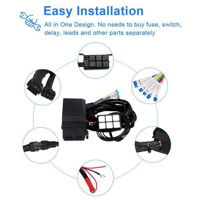 

6 Gang Switch Panel Electronic Relay System Circuit Control Box Fuse Relay Box Wiring Harness For Auto Truck Boat Marine