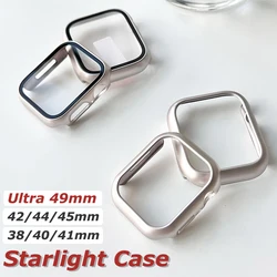 Starlight Bumper Hard Case+Glass For Apple Watch 9 8 7 41mm 45mm Ultra 2 49mm PC Film Cover For iwatch 6 SE 5 4 38 40 42mm 44mm