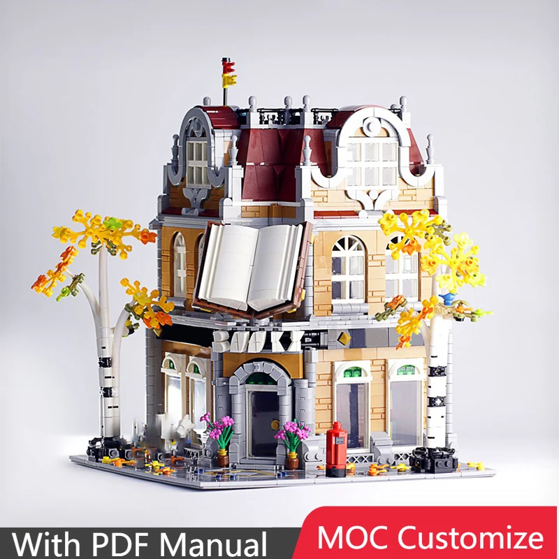 

1970 шт. MOC на заказ, креативный роскошный книжный магазин, модульные строительные блоки, модель, обучающая сборная игрушка для мальчиков, Рождественский подарок