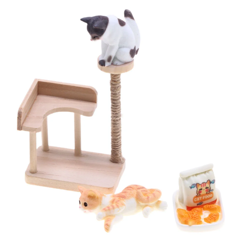 Kat Klimrek Kitten Speelgoed Huis Beeldje Miniatuur Poppenhuis Indeling Prop Toren Decor Boom Model Houten