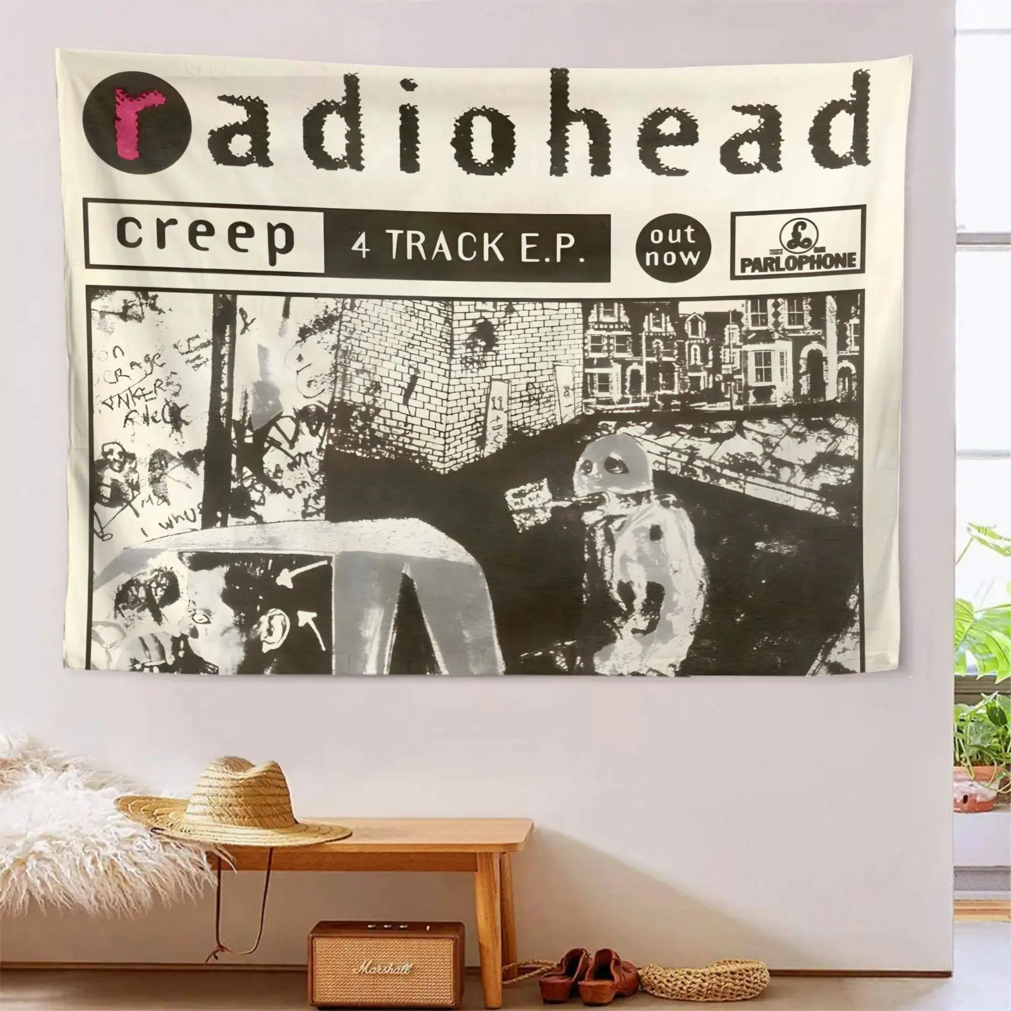 VIKAMA Radiohead Radio Head Wandteppich, Rockband-Hintergrundtuch, Musik-Hängetuch, Raumdekoration, Heimdekoration