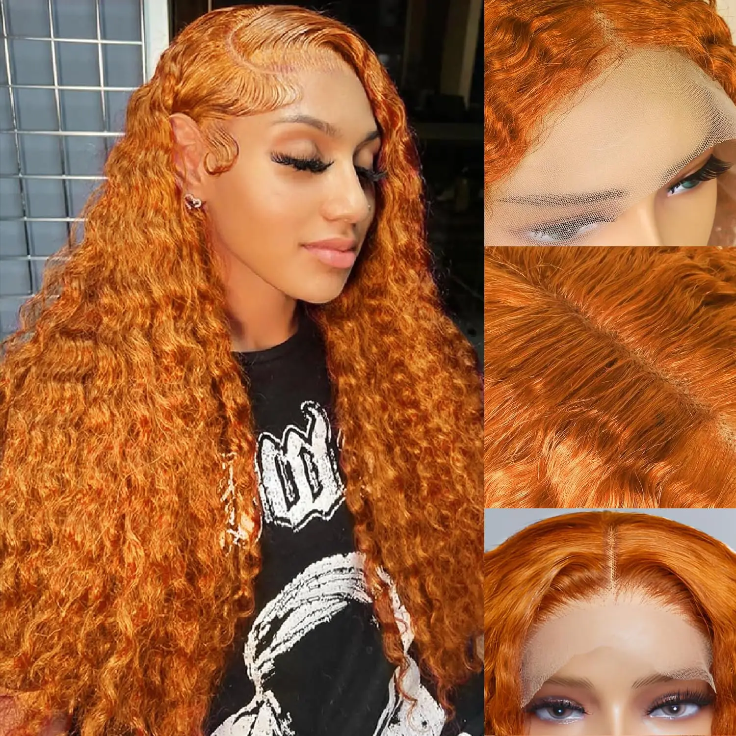 

26Inch Ginger Curly Lace Front Wig Human Hair 13x4 Ginger Deep Wave Wig Human Hair 150% Density Burnt Orange Wig Human Hair