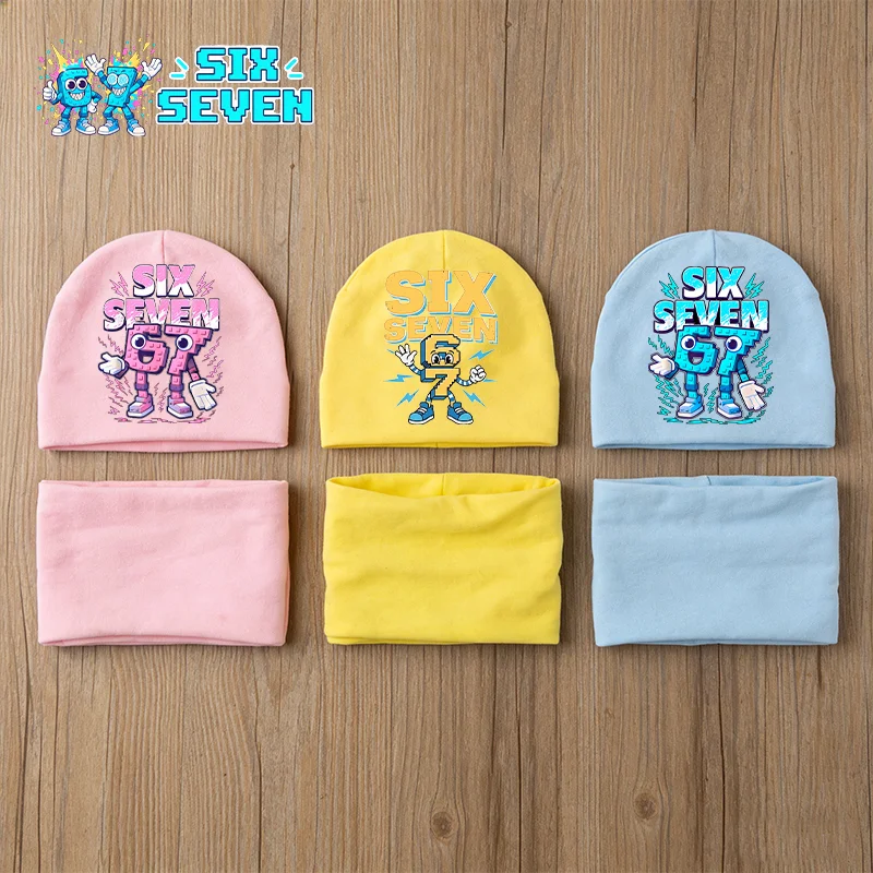 

2 Pcs Steal A Brainrot Baby Knitted Hats Scarf Winter Scarves Hat Sets Six Seven Printed Hats Newborn Windproof Warm Headwear