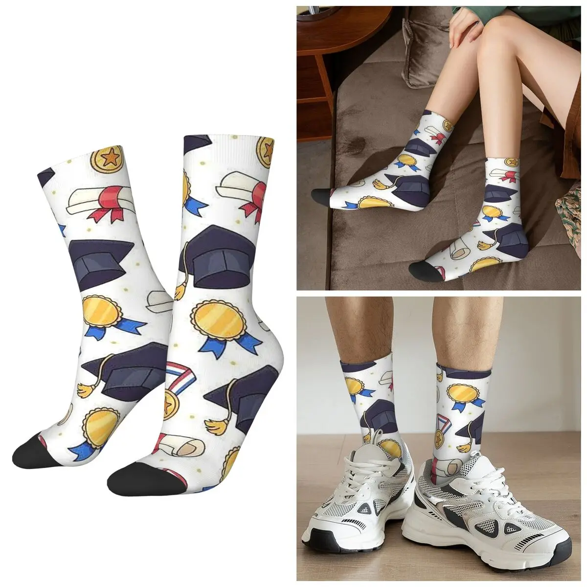 All Seasons Graduation Theme Element Socks Harajuku Crew Socks High Quality Stockings for Men Women Valentine's Day Gifts