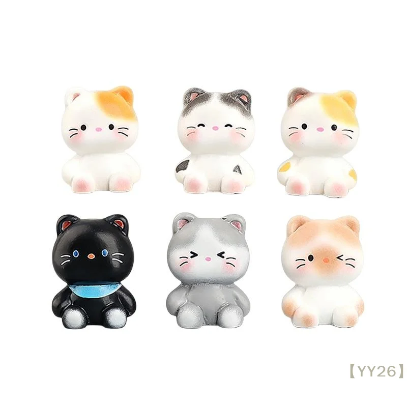 【YY26】Mini Resin Cat Figurine Set 10Pcs Cute Kitten Ornaments for Desktop, Car Dashboard & Micro Landscape Decor