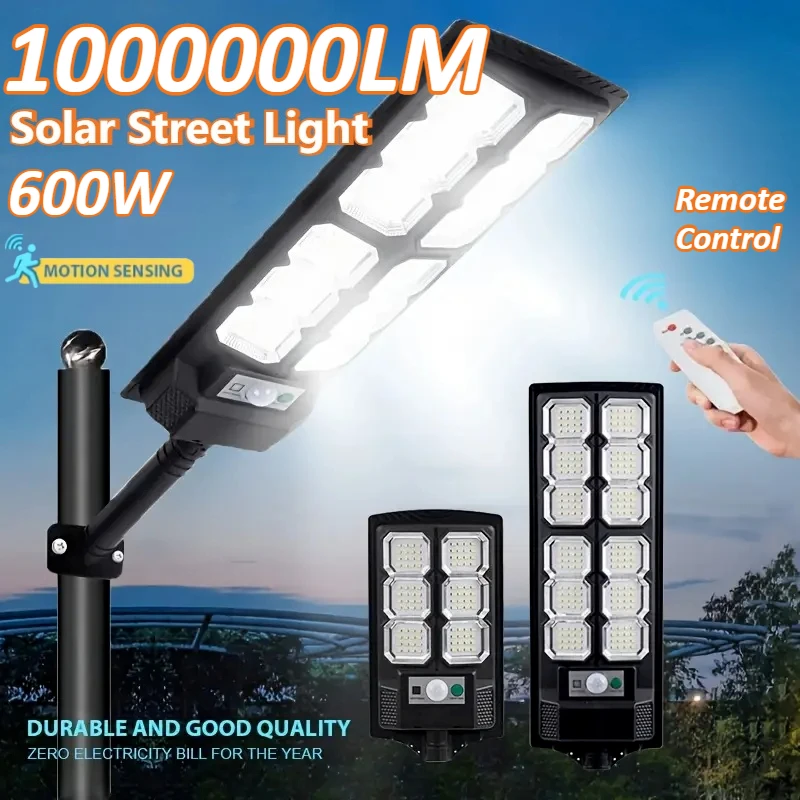 IPX5 600W Sensor Solar-Charge UltraBright Outdoor Street Light Remote Control Garden Wall Lamp for Patio Area Backyard Lighting