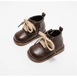 Little Boys Shoes Fashion Kids Boots For Autumn Baby child leather shoes 1-5Years Old Boy Ankle Boot Mocha nude booties Brown