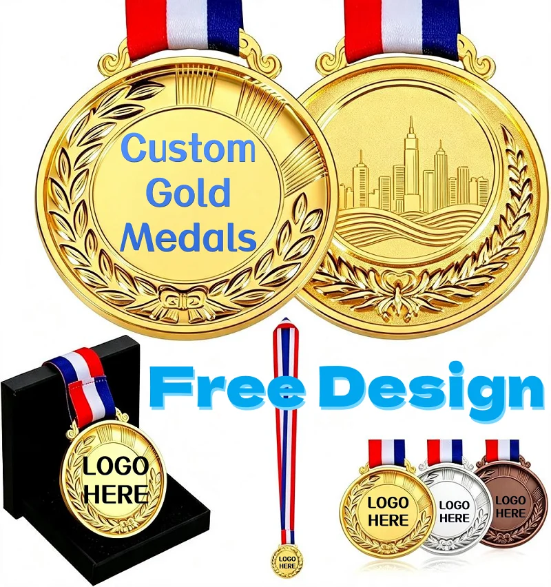 Custom Gold Medals Logo Blank Sports Award Medals Bronze Lron Model Trophies With Casting and Silk Screen Printing