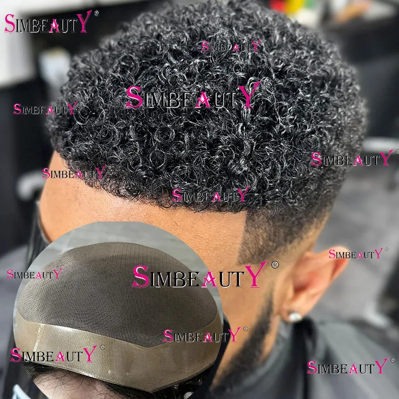 12mm 20mm Afro Kinky Curly Brown Men Toupee Human Hair Super Durable Mono Lace&PU Breathable Men's Capillary Prosthesis System