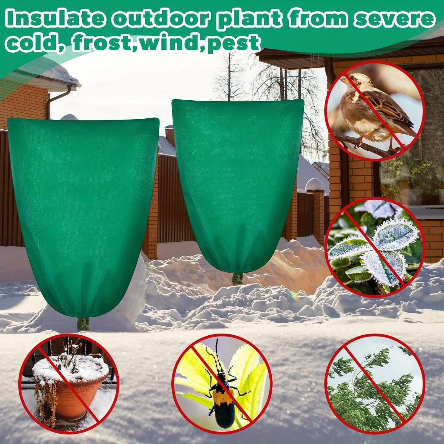 2-piece cold-proof cover, reusable drawstring plant protection bag, warm shrub cover, outdoor garden frost-proof plant jacket