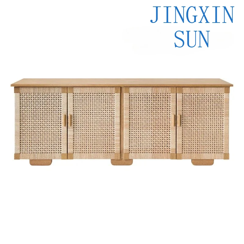 solid wood braided rope dining side cabinet entry living room storage cabinet  holiday bed and breakfast entrance cabinet