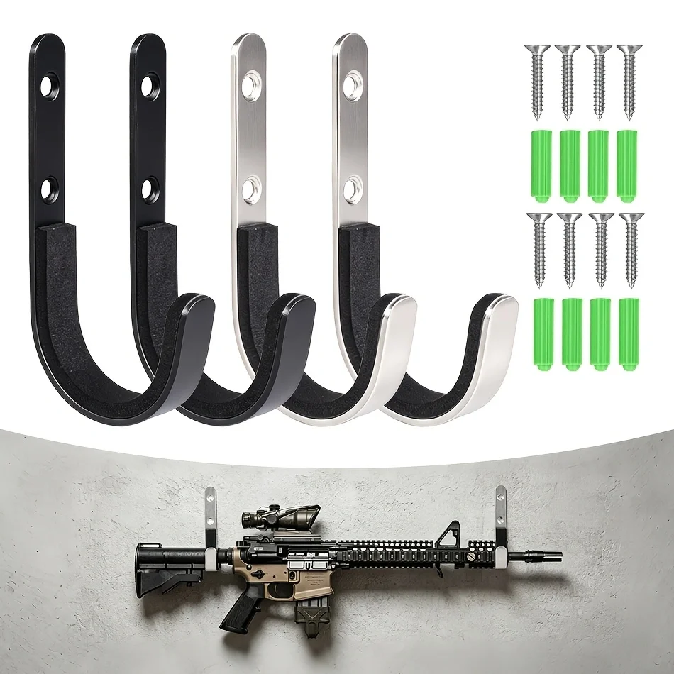 Wall mounted gun rack hook, designed specifically for storing rifles, shotguns, and bows and arrows.