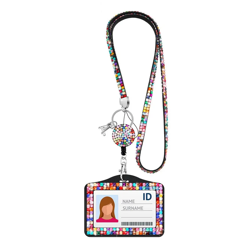 Rhinestone Badge Reel Card Holder, Crystal Retrátil Lanyards, Work Card Case, ID Name Badges Protector Case