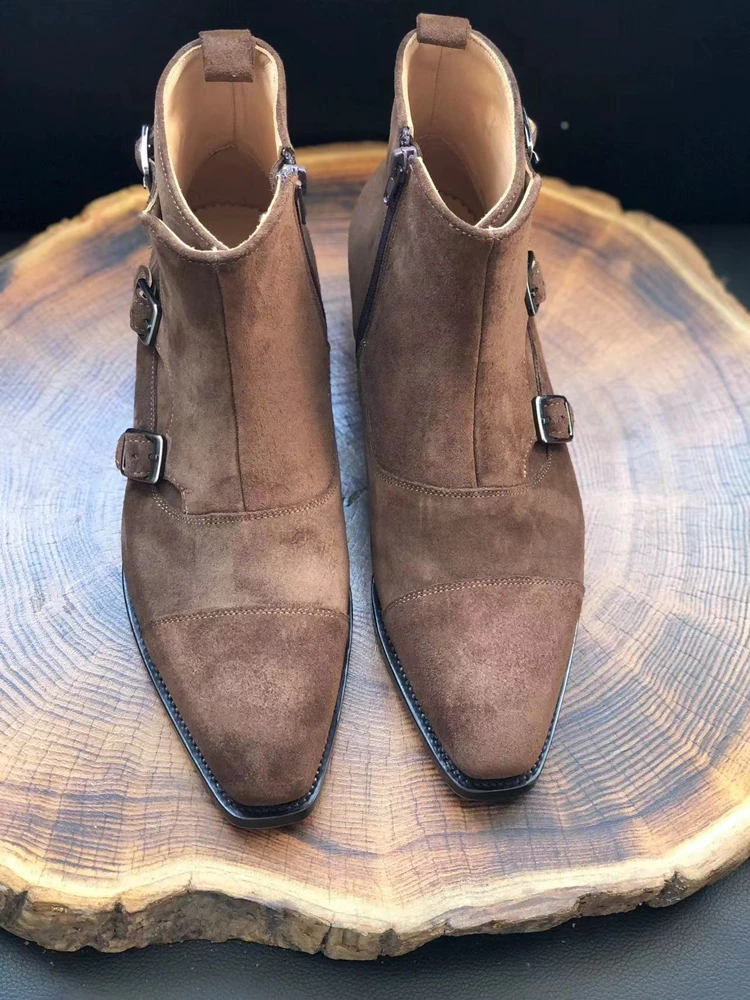 Cie tri-strips Chestnut Beveled Waist/Fiddle-back Ankle Boots Leather Sole Men High Quality Can Custom Handmade Footwear MA19