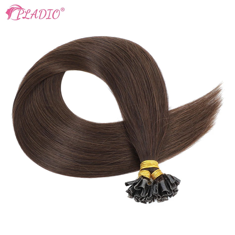 PLADIO-extensões de cabelo pré-ligadas para salão de beleza, 100% cabelo humano Remy, extensões de ponta U, 12-26 pol, 50 PCs por pacote