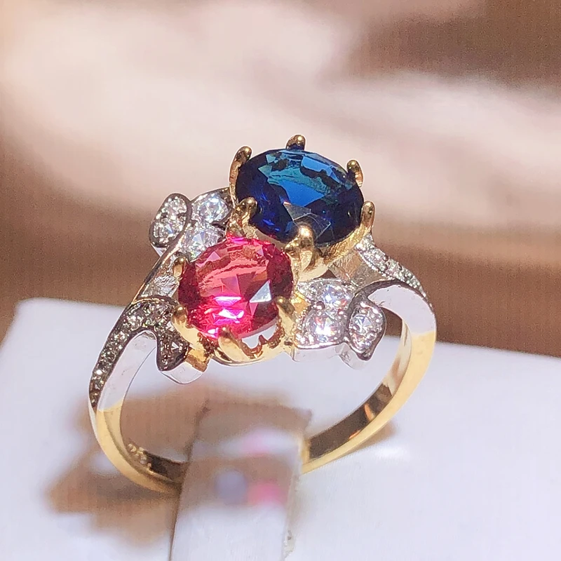 Delicate 925 Stamp Jewelry Gemstones Ring For Women Sapphire Ruby Flower Plant New design Fashion Jewelry Wholesale