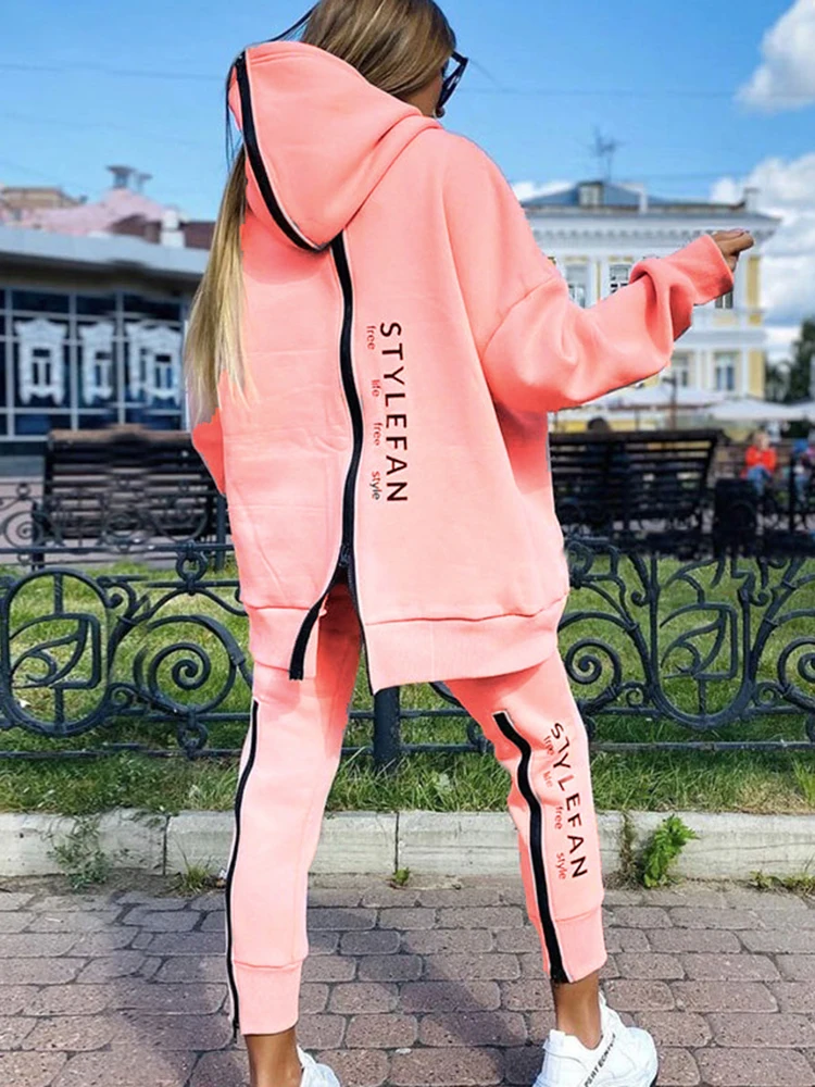 Letter Print 2 Piece Set Women Casual Tracksuit Korean Streetwear Oversize Suit Autumn Sweatshirt Pant Outfits Fashion Sportwear