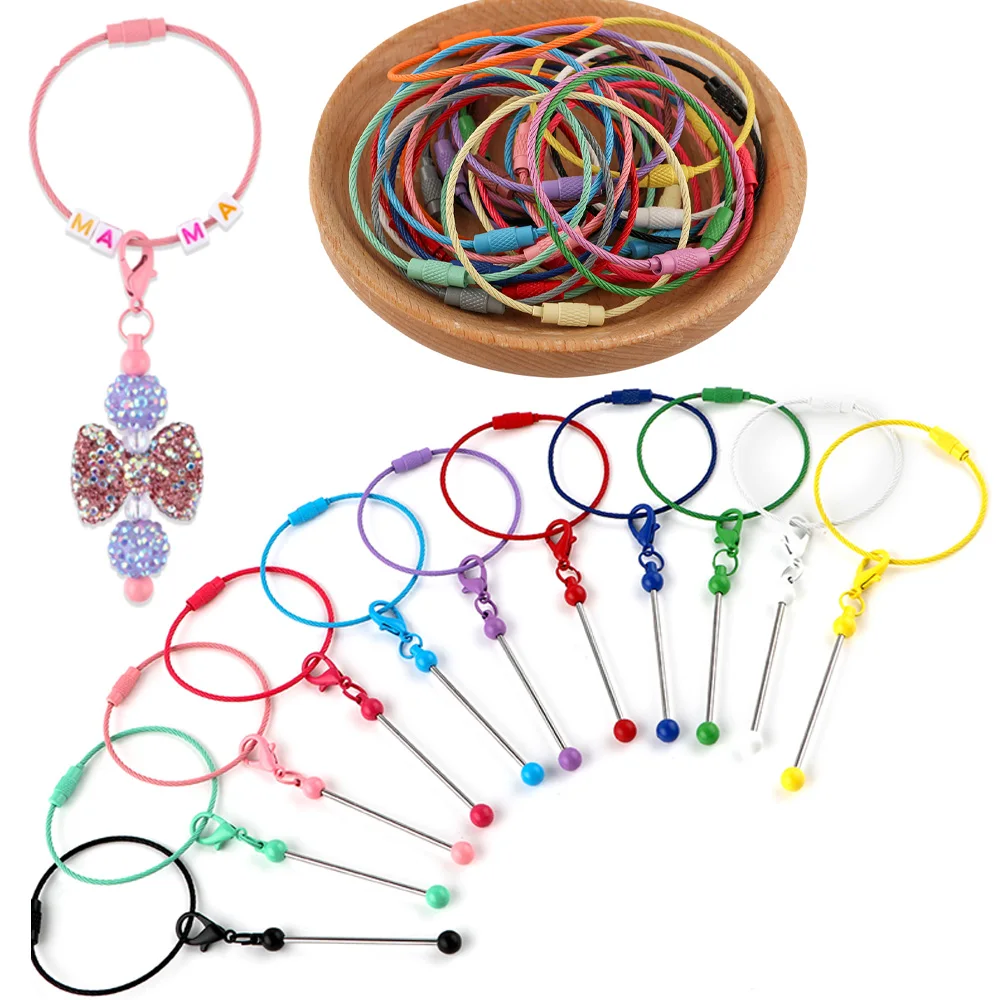 10Pcs Colorful Wire Rope Loop Lobster Buckle Suspension Rod Bracelet DIY For Jewelry Making Beadable Keychain Bars Pendant Clasp
