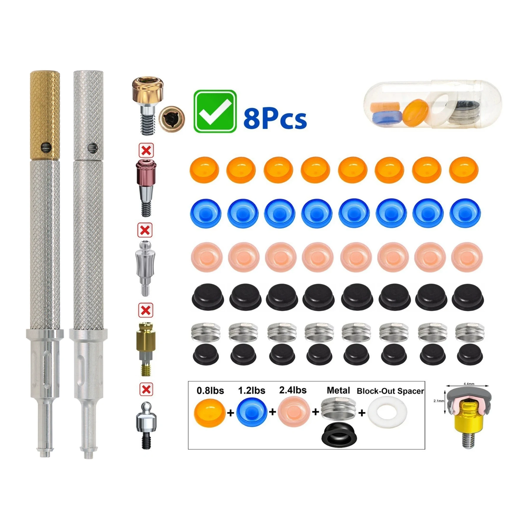 Implant Overdenture Metal Male Caps Housing Retention Abutment Overdenture Attachment Kit Insert/Extraction Remove Tool