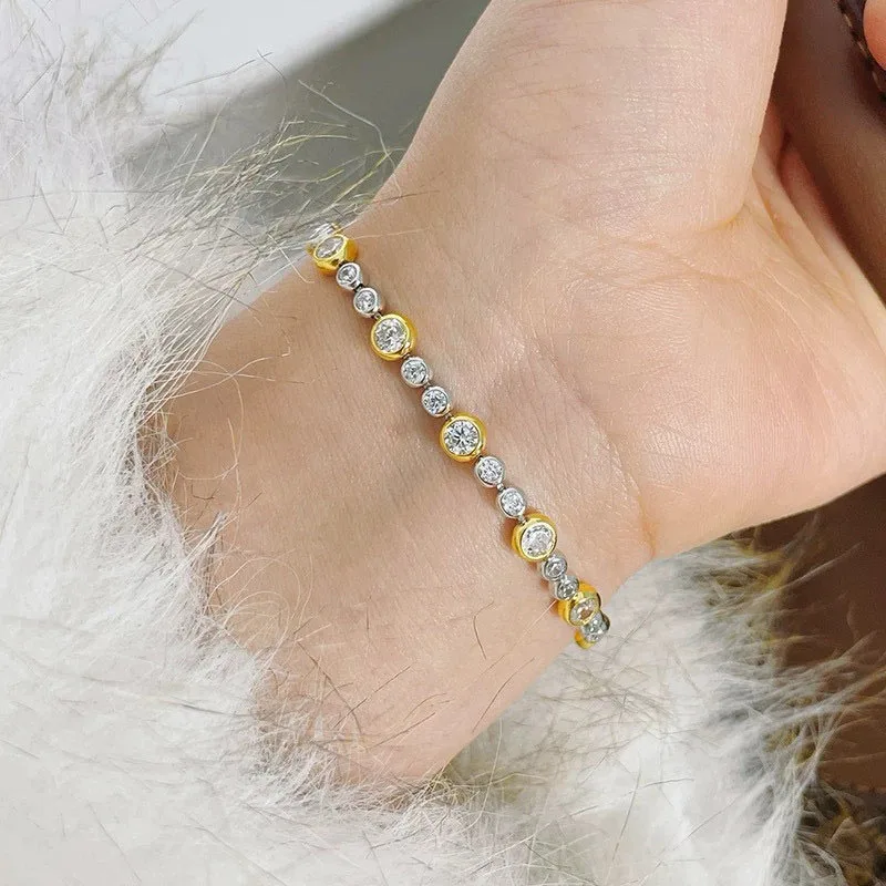 

100% 925 Sterling Silver Pave AAA Zircconia Round Beads Bracelet For Women Fine Jewelry