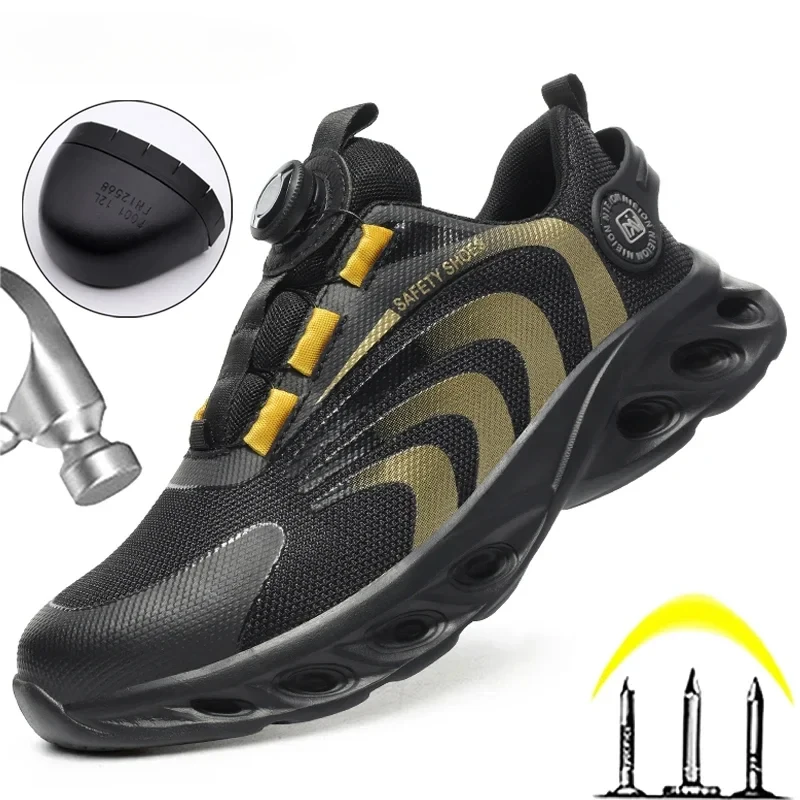 

Rotary Buckle Work Sneakers Protective Shoes Lightweight Safety Shoes Puncture-Proof Anti-smash Steel Toe Shoes Work Boots Men