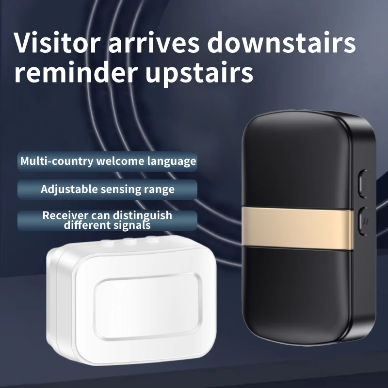 CACAZI IR Wireless Motion Sensor Door Bells Chime for Home/Retail Store Store Entrance Alert Bell 45 Ringtones UK/AU/US/EU Plug