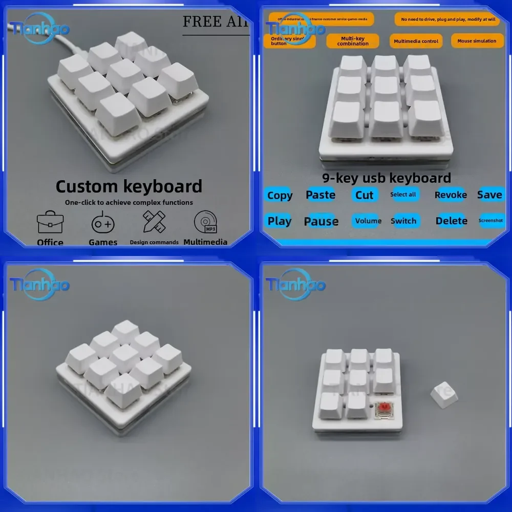 9-Key Mini USB Dustproof Red Switch Mechanical Keyboard for Custom Copy Paste Shortcut Keypad