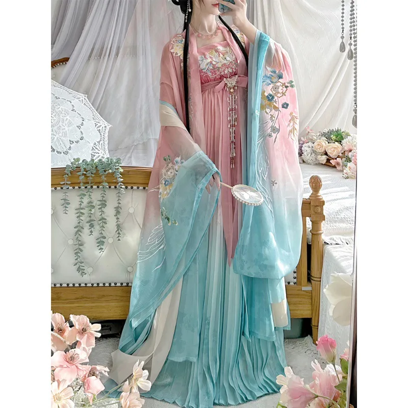 NT238 Hanfu Female Heavy Industry Embroidery Big Sleeve Shirt Chebule Skirt Super Fairy Daily Wear Spring and Summer Style