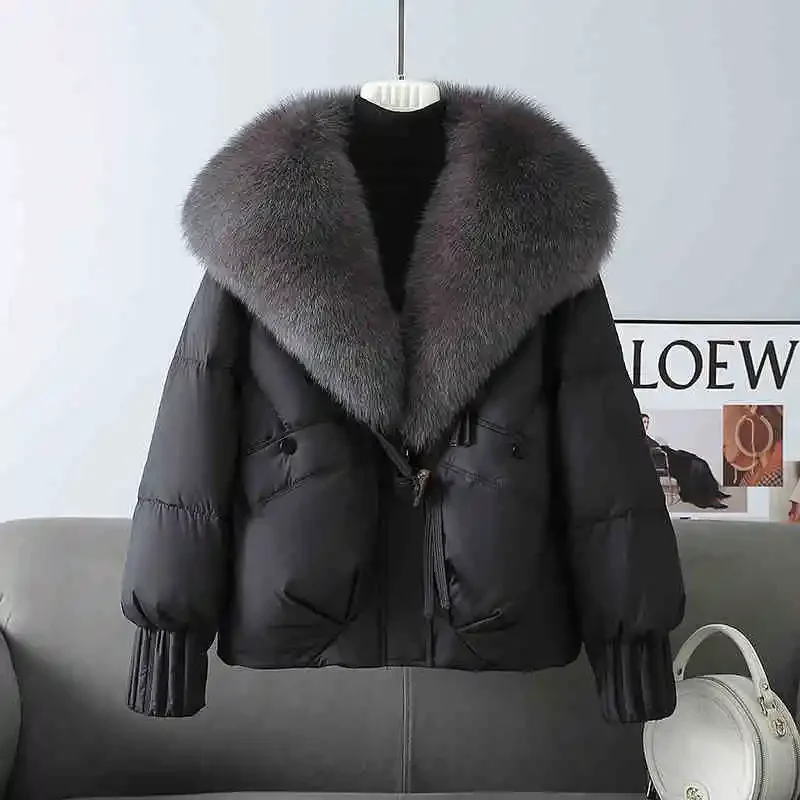 Winter New Warm Thicke Parka Coat Removable Fur Collar Loose Bread Coat Loose Chic Down Cotton-Padded Coat Women's Outwear