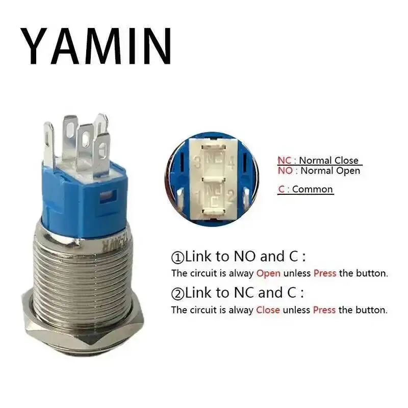 16/19/22mm Flat Round Fix Reset Customize Power Supply With LED Light DIY Luminous Character Start Stop Metal Push Button Switch