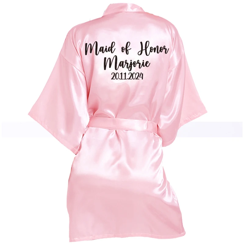 Aangepaste Logo Bruiloft Datum Naam Badjas Faux Zijde Bruids Robe Bruid Bruidsmeisje Robes Vrouw Bachelorette Preparewear