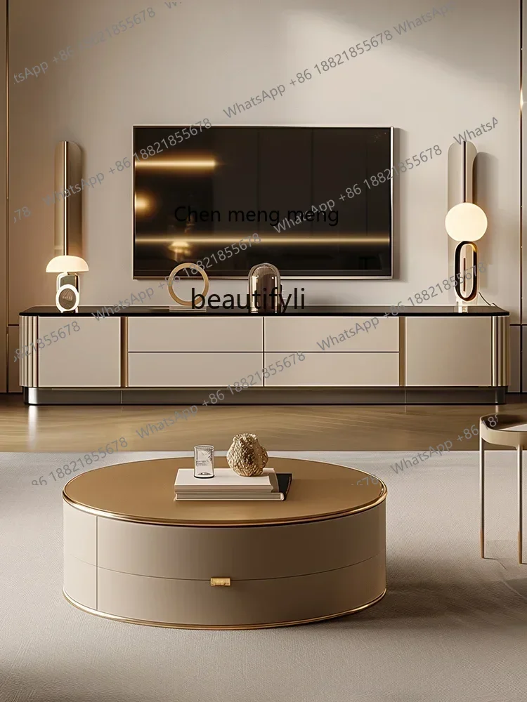 X Rock slab TV cabinet coffee table combination light luxury modern high-end household extended motor cabinet Italian style