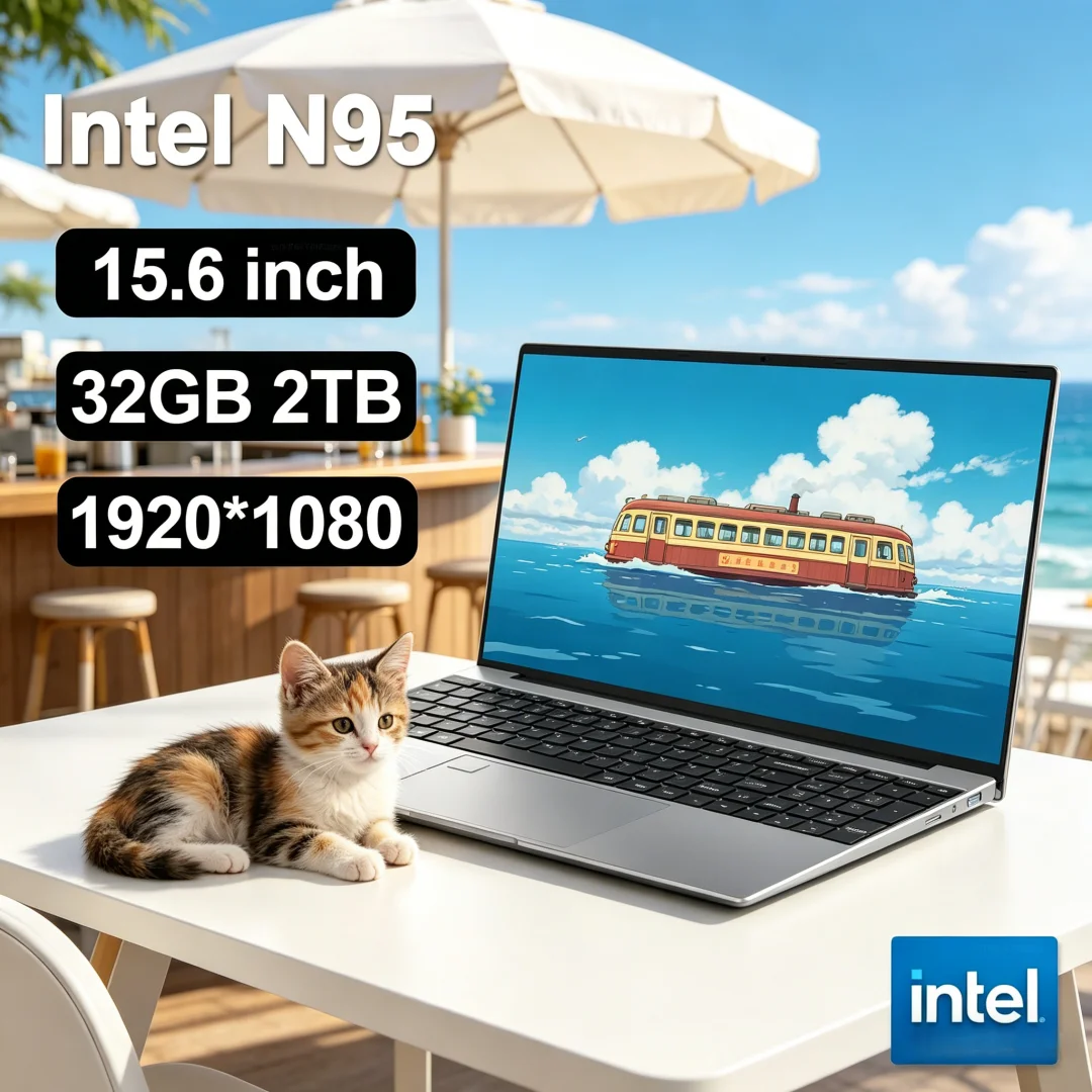 Premium 15.6" Intel N95 Portable Laptop Windows11 Notebook 32GB DDR4 2TB SSD Pc Gamer Office Computer with Backlit Fingerprint