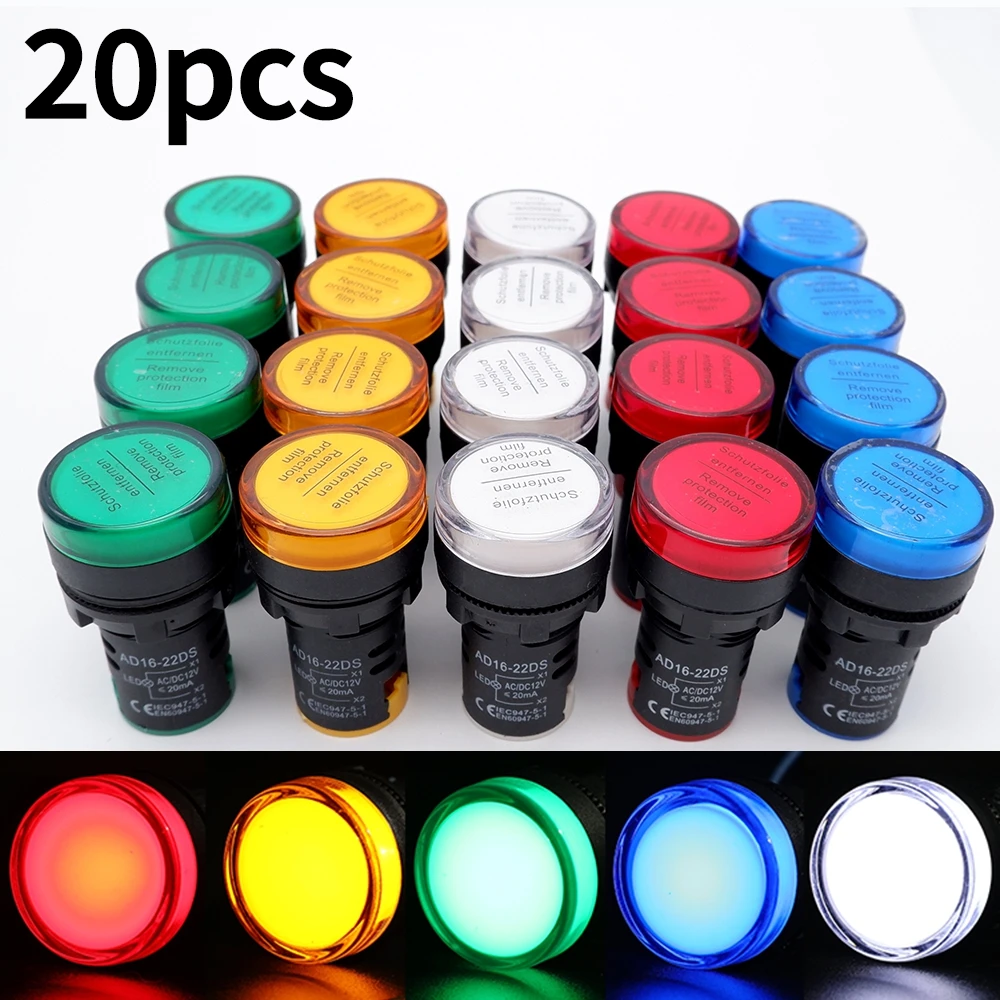 20pcs 22mm Panel Mount Plastic Indicator Light LED Signal Power Supply Lamp 12v 24v 220v Red Yellow Blue Green White Warning