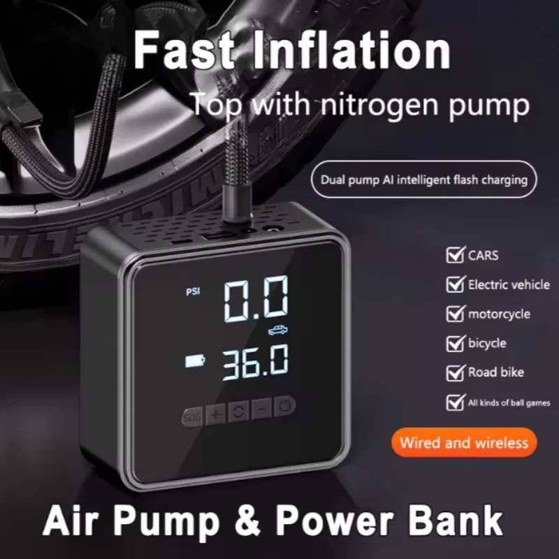 Portable Mini Car Inflation Pump Smart Digital Display Power bank Multi-purpose Air Compressor for Cars Motorcycle