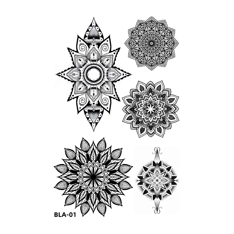 Mandala Flower Pattern Waterproof Temporary Tattoos Sticker Lotus Tattoo Body Art Datura Fake Sleeve Tatoo Men Feather Tatuagens