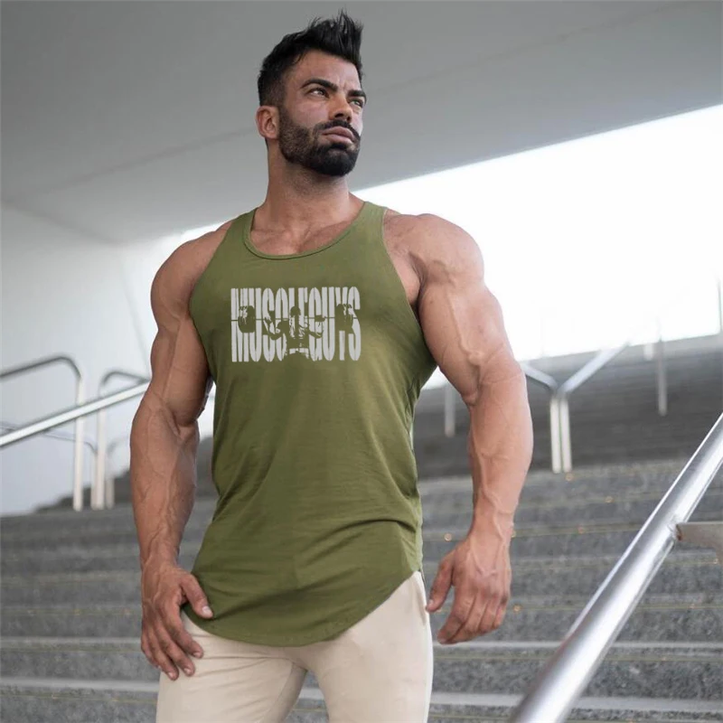 Gym Bodybuilding Jogging Muscle Tank Tops Mens Fitness Casual Hip Hop Singlets Summer Cotton Absorb Sweat Sleeveless T-Shirts