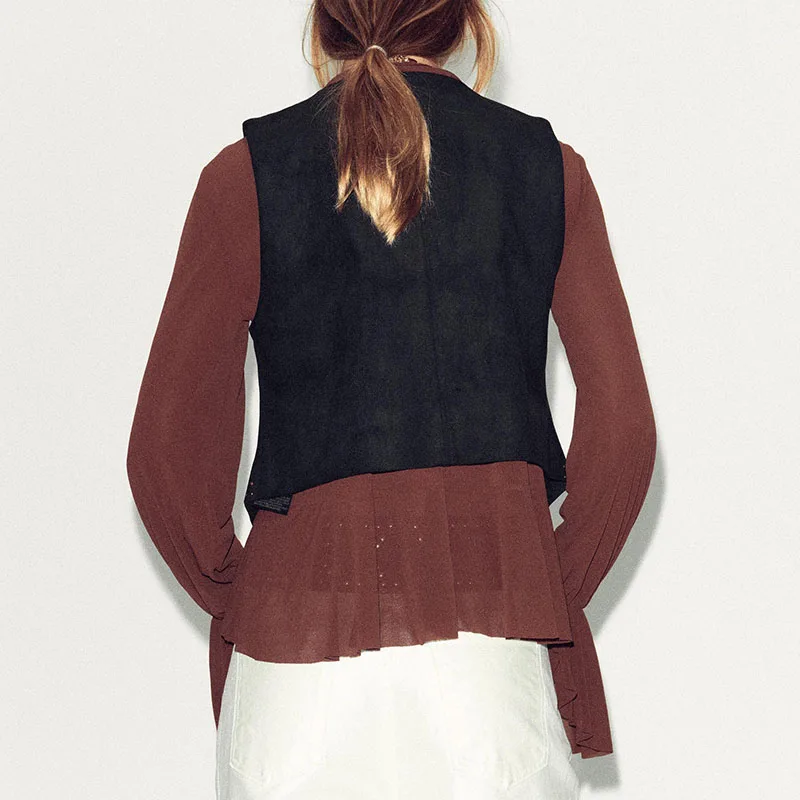 새로운 가을 여성용 비즈 자수 인조 벨벳 조끼 스트리트 스타일 단추 하나로 여밈 기타 소재 00%