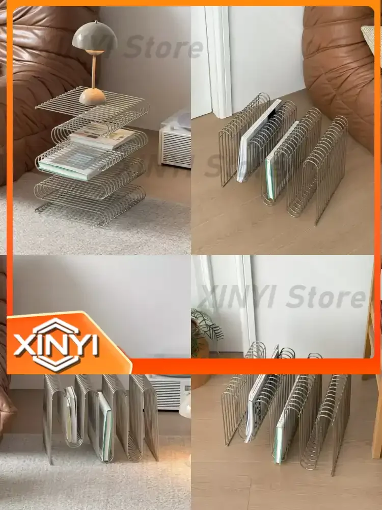 Stainless Steel Coffee Table Edge for Creative Furniture Home Metal Book and Newspaper Rack Antique Storage Magazine Rack