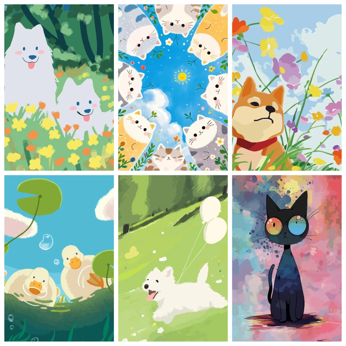 

500/1000/1200/2000PCS Jigsaw Puzzles Animals Happy in Flowers Art Family Activity Games for Gameroom Bedroom Home Decor Gift