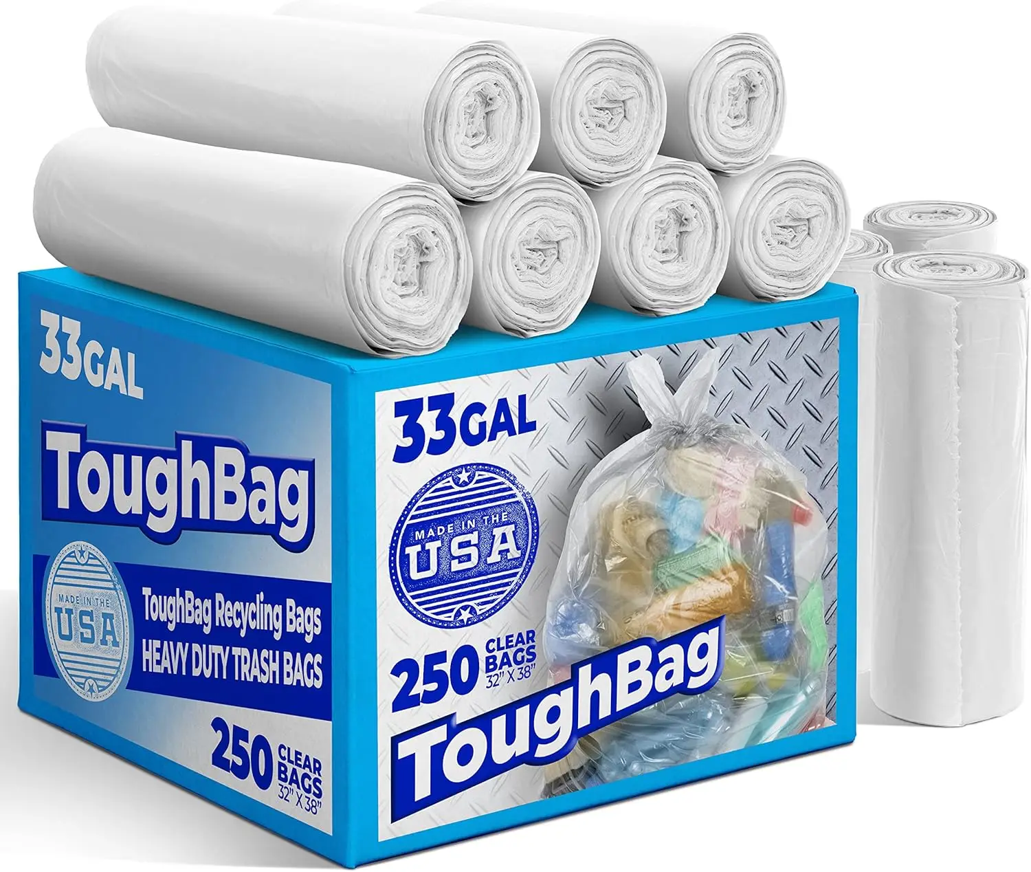 

Clear Trash Bags 30-33 Gallon Heavy Duty 250 Count with Leak-Proof Star Seal for Home and Office