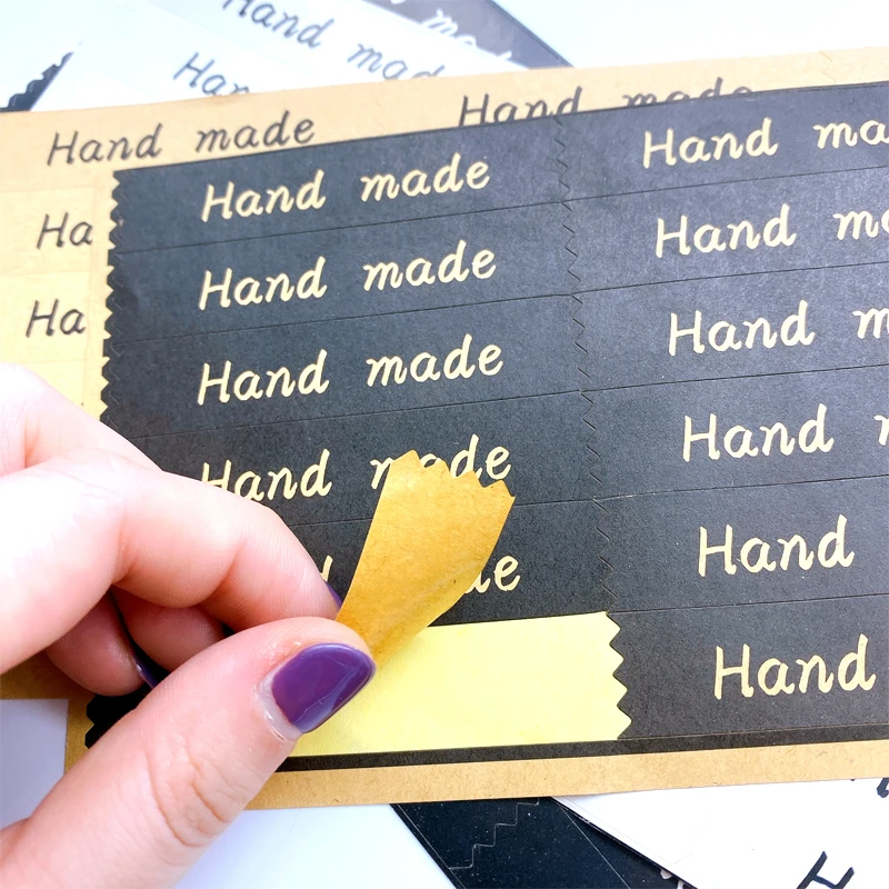 120Pcs Long Hand Made Kraft Seal Sticker Jagged Edge DIY Multifunction Rectangle Paper Label Adhesive Gift Seal Sticker