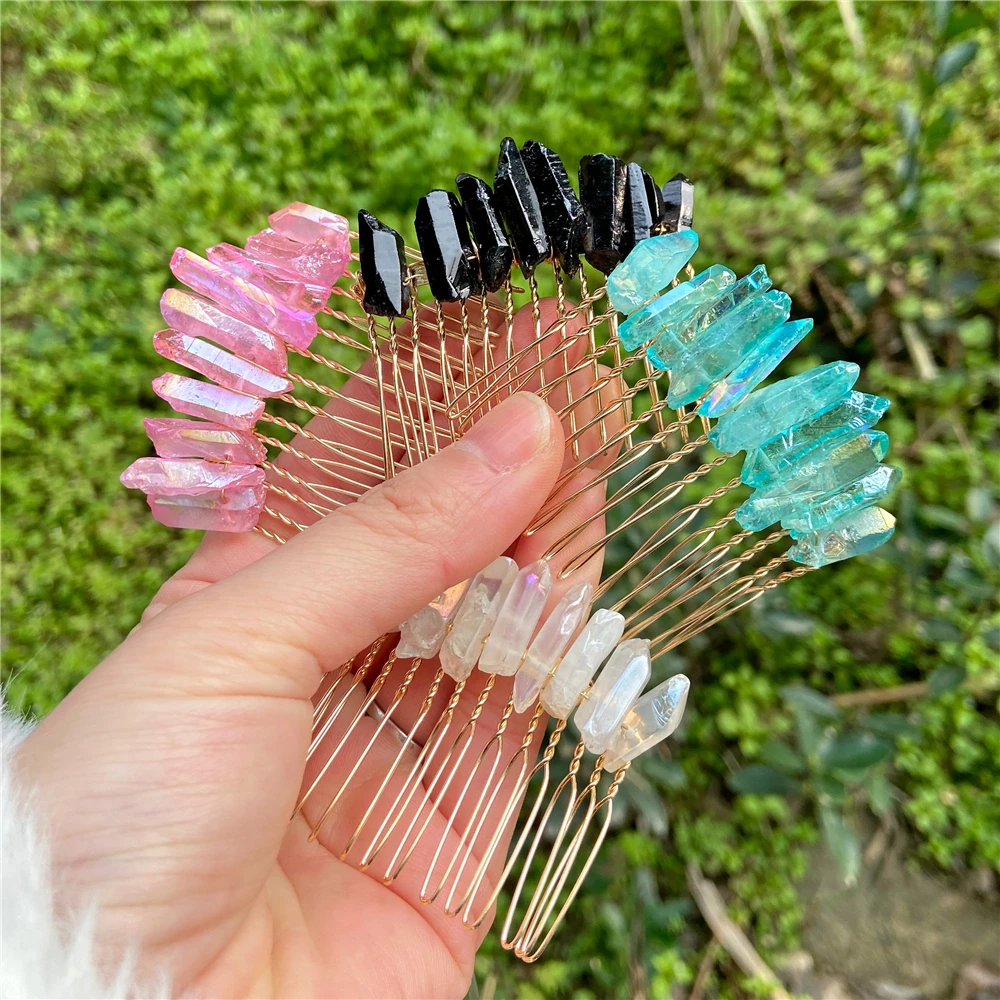 Crystal Hair Jewelry For Women Girl Hair Accessories Natural Stone Chipped Gravel HairBand Hair Comb Bridal Wedding Headwear